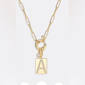 Gold Initial Pendant Necklace Pave Initial Pendant Necklace with Paperclip Chain